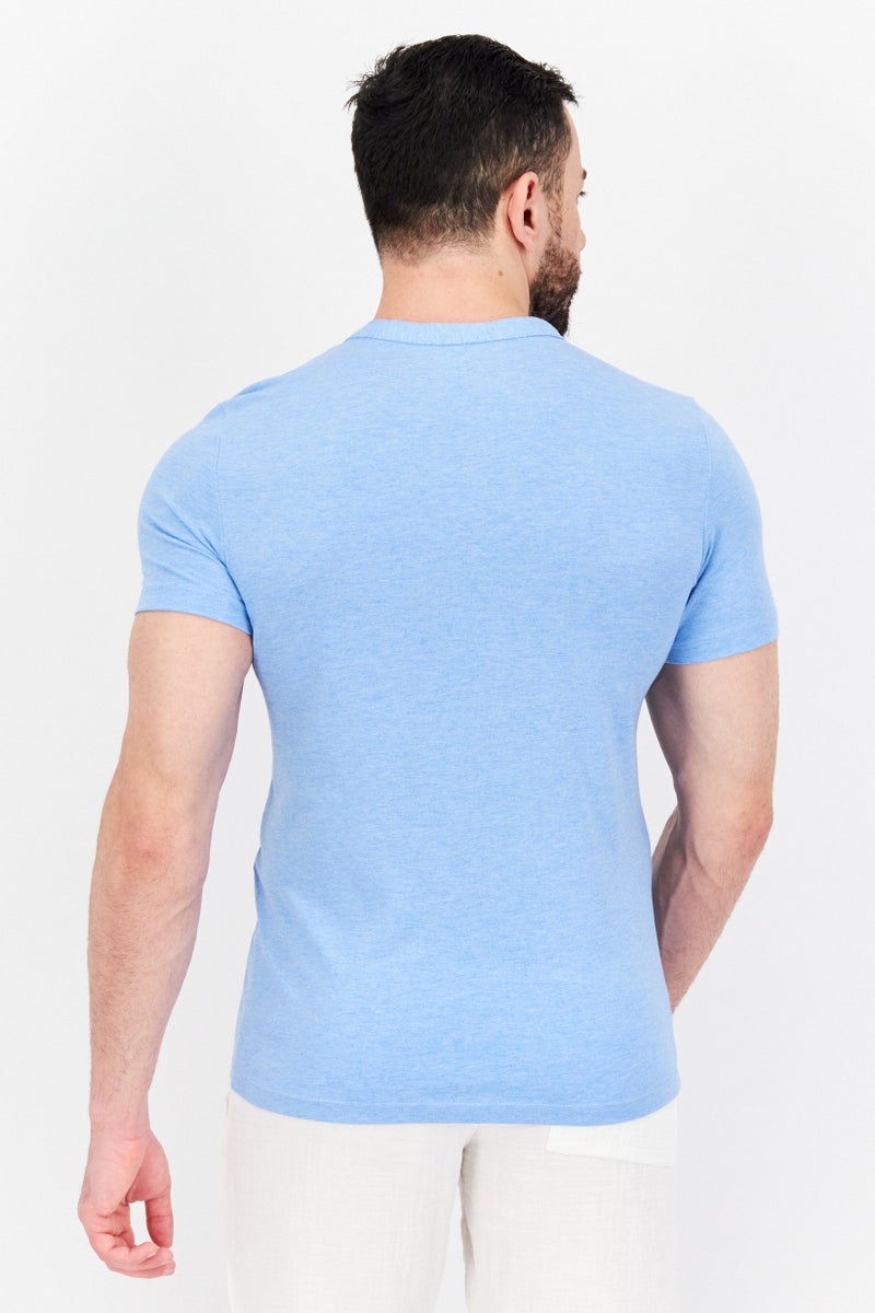 Celio Men Split Neck Short Sleeve Textured Hurley T-Shirt, Light Blue - Image 2